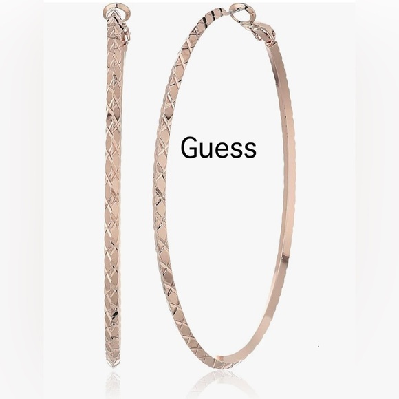 Guess Jewelry - GUESS “BASIC” LARGE ROSE GOLD DIAMOND CUT HOOP EARRINGS